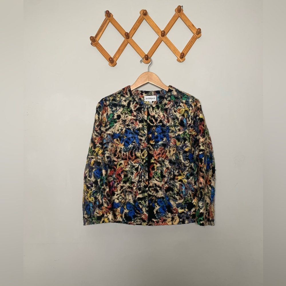 Women’s Peck & Peck Multicolor Butterfly Print Felt Jacket Coat SZ S